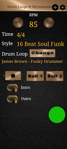 Drum Loops & Metronome - Main interface with start/stop and rolls