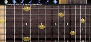 A guitarist pointing at a fret and naming the note out loud