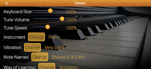 Piano Melody - Settings for tones, instruments, solfege, sizes and speed