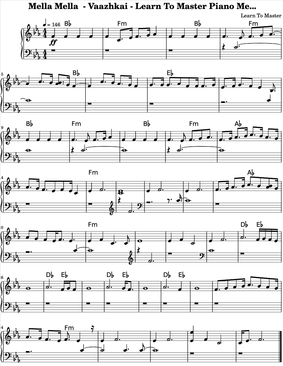 Mella Mella - Vaazhkai - Play Piano Melody